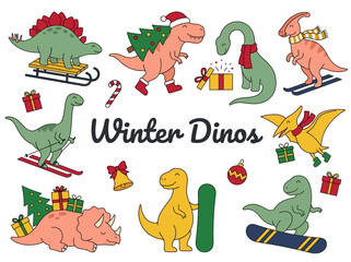 Cute Winter Christmas Dinosaurs Clipart Set © Isroatun
