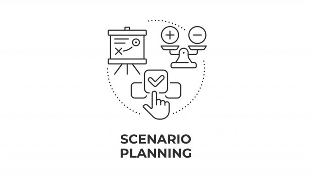 Scenario planning line concept icon animation. Agile risk mitigation. Proactive business forecasting models. Animated outline round motion graphic. Minimal HD video with alpha channel