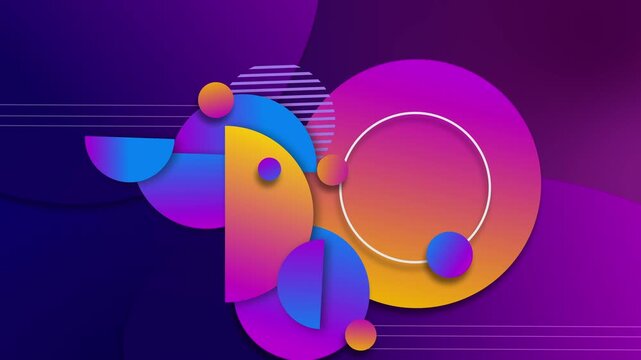Abstract geometric shapes and circles gradient background with layered 3d style design animation