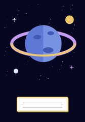 Ringed Planet Space Notebook Cover with Blank Subject Label © GuzelN