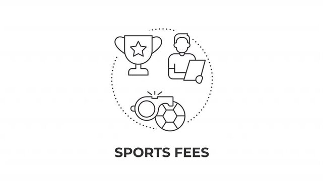 Sports fees line concept icon animation. Tournament funding options. Competitive league registration costs. Animated outline round motion graphic. Minimal HD video with alpha channel
