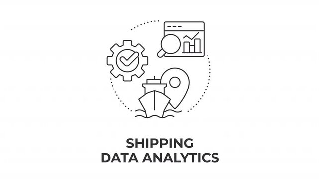 Shipping data analytics line concept icon animation. Maritime freight optimization. Supply chain logistics. Animated outline round motion graphic. Minimal HD video with alpha channel