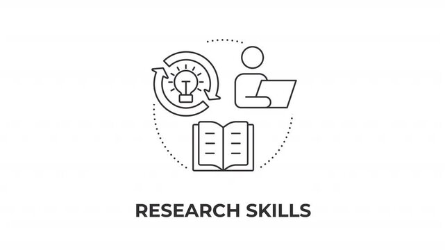 Research skills line concept icon animation. Lifelong upskilling and education. Academic and professional development. Animated outline round motion graphic. Minimal HD video with alpha channel