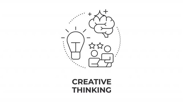 Creative thinking line concept icon animation. Human-centric innovative ideation. Collaborative brain trust alignment. Animated outline round motion graphic. Minimal HD video with alpha channel