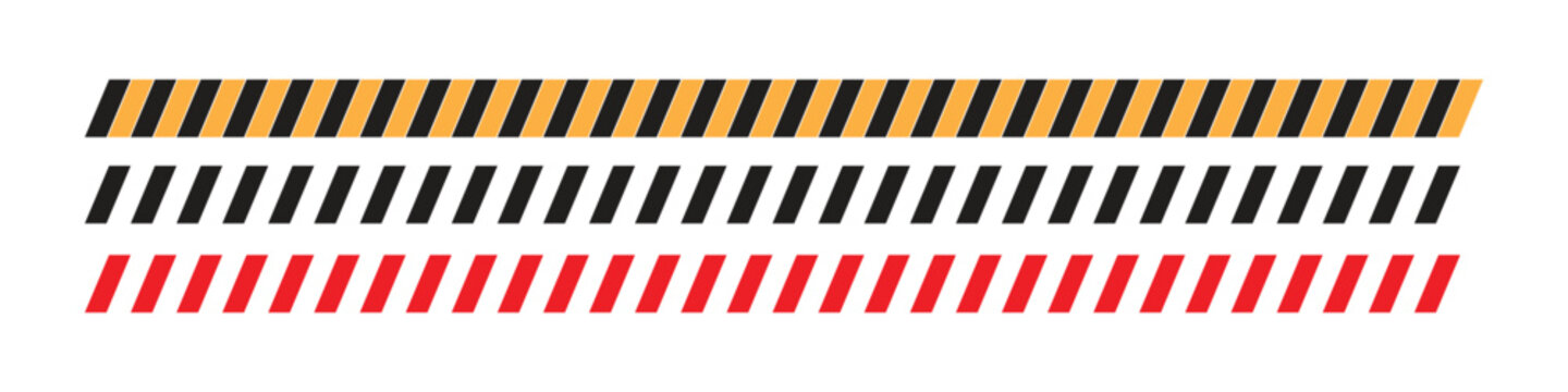 Safety caution stripe lines collection with yellow black and red hazard warning pattern for industrial danger zone construction tape