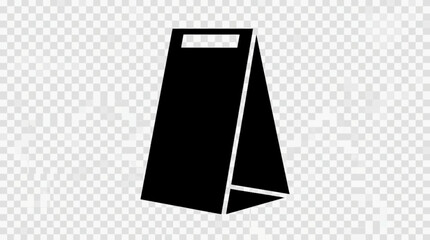 A-frame table tent menu display vector illustration. Mini sidewalk sign holder, restaurant tabletop promo board silhouette icon. © Indar