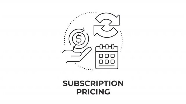 Subscription pricing line concept icon animation. Revenue model strategy. Monetized cash flow. Customer value generation. Animated outline round motion graphic. Minimal HD video with alpha channel