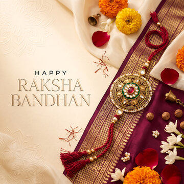 Traditional raksha bandhan celebration with intricate bracelet with ceremonial accessories soft pastel background showcases beautifully arranged