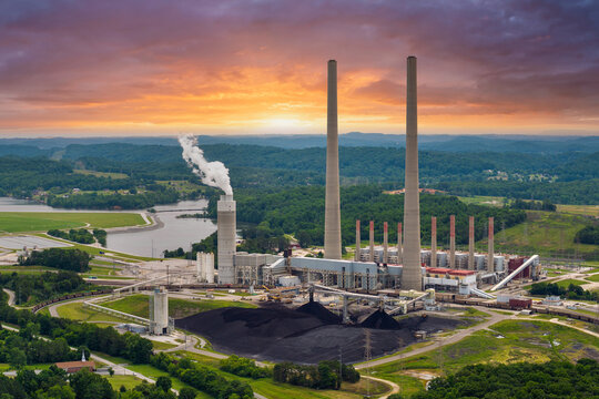 Modern Power Plant with Cooling Towers and Industrial Energy Production