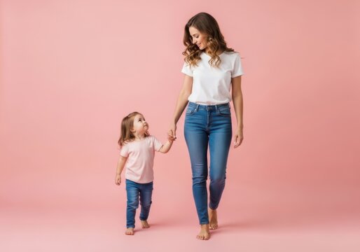 Mother and daughter holding hands