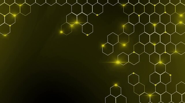 Abstract tech background with glowing hexagon lines animation