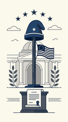 Fototapeta premium Patriotic Memorial: Flag, Cap, Document, and Government Building