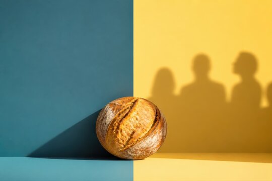Sourdough Bread on Color Block Background with Human Shadows