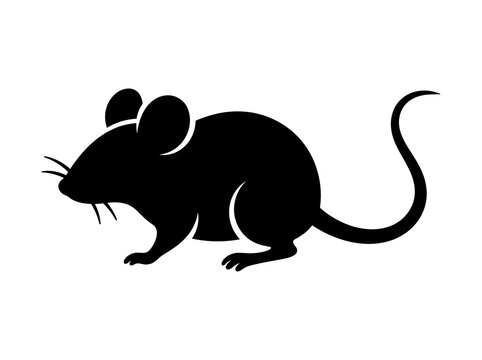 Mouse silhouette vector icon, black rat graphic symbol isolated on white background