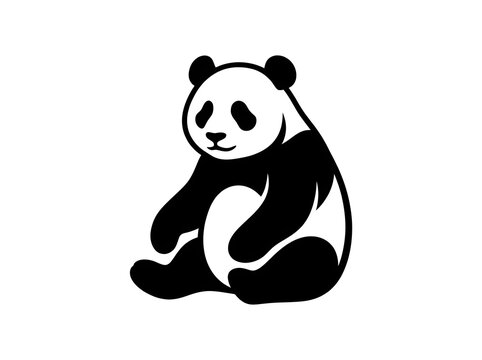 Charming black and white panda silhouette illustration featuring a cute bear sitting gracefully in a minimalist vector design