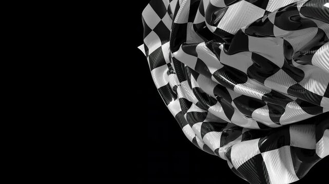Waving checkered flag with carbon fiber texture on black background