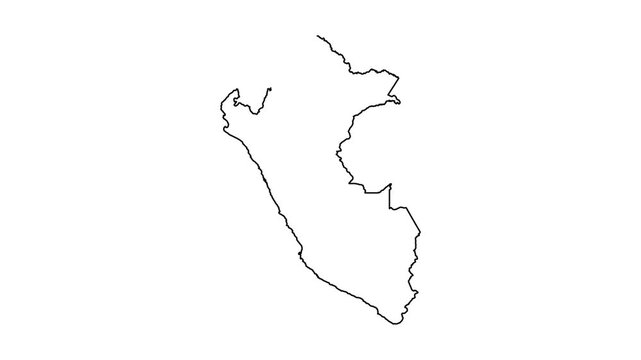 Outline of Peru map forming with animated line drawing on white background.