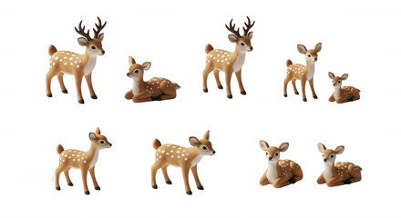 Obraz premium group of toy deer in various poses on a white background wildlife in a studio setting potential for educational material