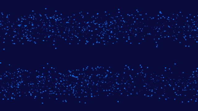 Abstract dynamic background with flowing blue light particles forming two horizontal lines across dark background, seamless loop.