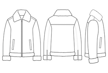 Women’s Aviator Jacket Technical Fashion Flat Vector with Front Back and Side Views © GD TAWHIDUL
