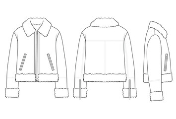 Women’s Aviator Jacket Technical Fashion Flat Vector with Front Back and Side Views © GD TAWHIDUL