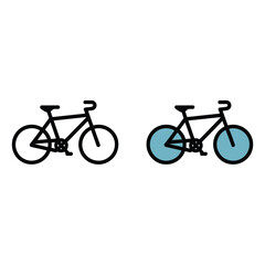 Obraz premium Minimalist Black and White Bicycle Icons with Blue Wheels - Flat Design Vector
