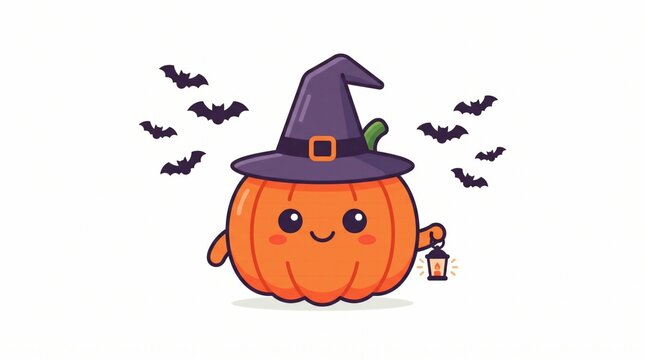 halloween pumpkin and witch