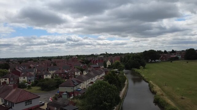 Drone Footage of Nuneaton Canal with Riverside Views
