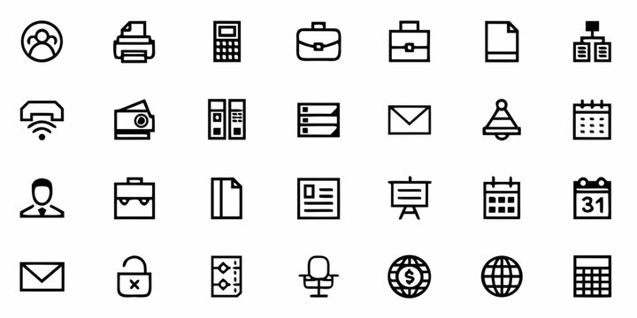 Communication And Business Icons Flat Monochrome Style On White Background