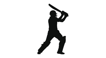 Obraz premium Cricket player in batting stance black silhouette