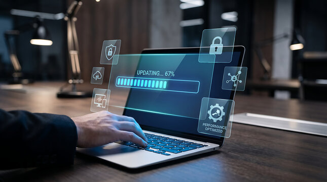 Update software application upgrade technology concept. Software update or Operating system, patch update, updating progress bar, Install app patch, new version