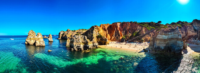 Naklejka premium Panoramic view of Camilo Beach in Lagos, Algarve, Portugal
