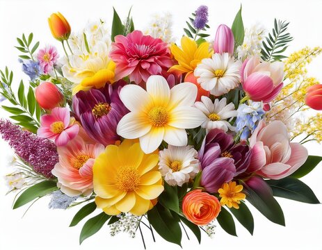 arreglo floral o ramo colorido flores de primavera aisladas sobre fondo transparente