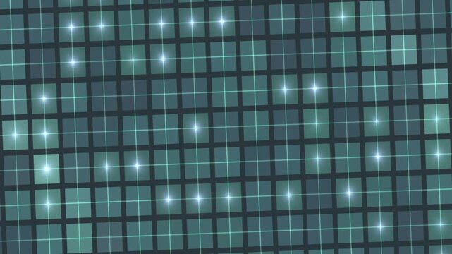 Glowing square tiles arranged in a grid pattern with scattered bright highlights creating a futuristic digital effect.
