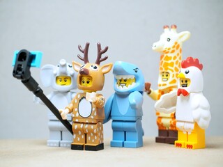 Fototapeta premium Indonesia - May 9, 2023 : Mini toy of Lego at table with blurred background.