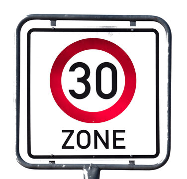 Road speed limit 30 zone traffic sign, transparent bsckground