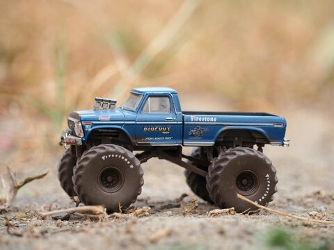 Indonesia - August 22, 2023 : Mini toy at outdoor with blurred background. Monster Jam car concept design