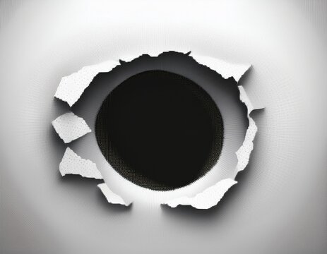 realistic hole in white wall isolated on white
