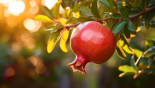ripe pomegranate growing on tree branch