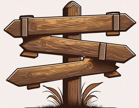 rustic wooden directional signpost with multiple arrows main street old mill town square locations vintage park trail markers wayfinding signage for tourism and navigation