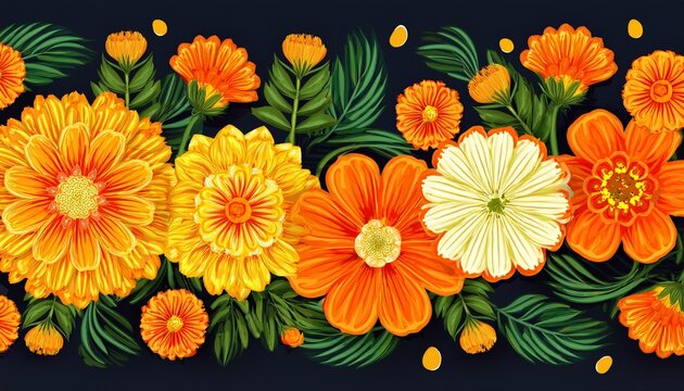 bright orange and yellow marigold flower garland