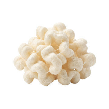 Cluster of white biodegradable cornstarch packaging peanuts