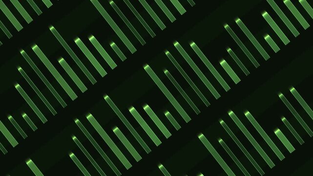 Glowing green bars arranged diagonally in an abstract pattern on a dark background.