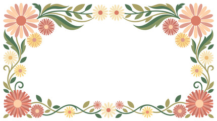 Obraz premium Decorative floral frame border with vintage flower arrangement and green leaves, ideal for wedding invitations, greeting cards, stationary templates