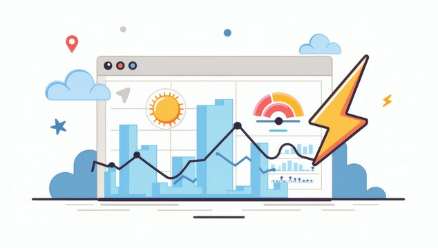 Modern web dashboard interface displaying data visualization for energy and weather analytics with performance monitoring concepts