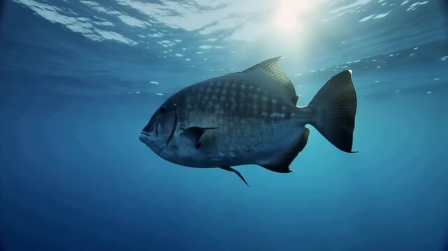 Ocean Sunfish Swimming Beneath a Bright Sunlit Ocean Surface