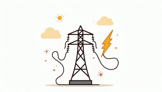 High Voltage Electricity Transmission Tower Symbol Illustrating Power Grid Infrastructure and Electrical Energy Distribution