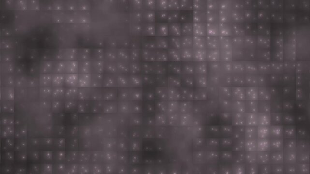 Abstract composition of blurred purple squares with soft glowing dots distributed across a dark textured surface.