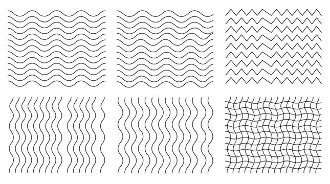 Set of landscape architecture CAD hatch patterns, technical drawing textures with wave, zigzag and dashed line styles for architectural drafting and