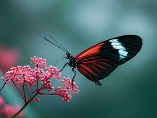 Naklejka premium Tropical Butterfly on Exotic Flower with Rainforest Background